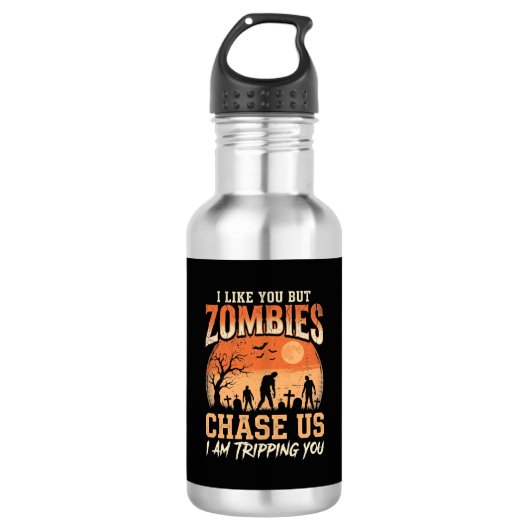 Grappige zombies Halloween achtervolgen ons ontwer Waterfles (Voorkant)