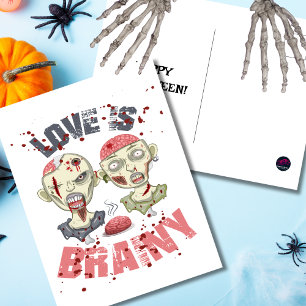 Grappige zombies, Liefde is Brainy, Halloween Briefkaart
