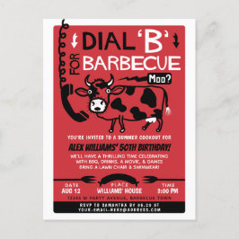 Grappige zomer barbecue | Retro 60s BBQ Koe Uitnodiging Briefkaart