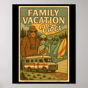 Grappige Zomer Bigfoot Familie Vakantie Alien Ness Poster