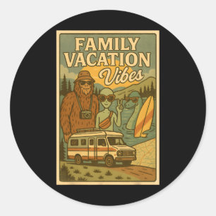 Grappige Zomer Bigfoot Familie Vakantie Alien Ness Ronde Sticker