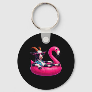 Grappige zomer geit roze zwembad feest Hawaiaanse Sleutelhanger