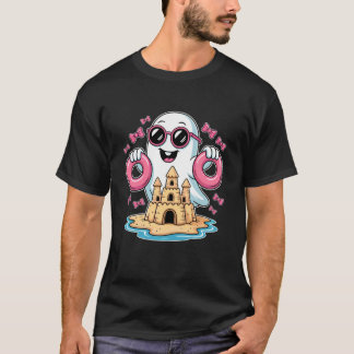 Grappige zomer Halloween kat geesten strand jongen T-shirt