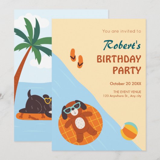 Grappige zomer hond strand verjaardag kaart (Voorkant / Achterkant)