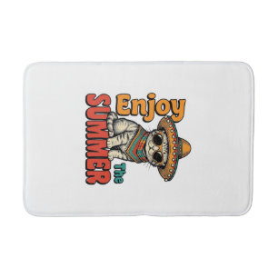 Grappige Zomer Kat Sombrero Vintage Gravure Ontwer Badmat