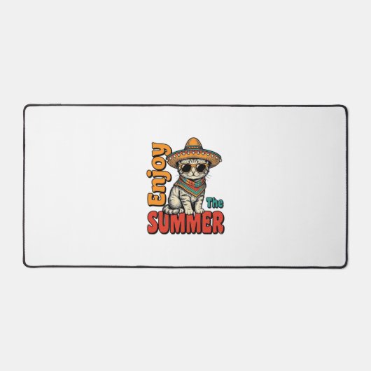 Grappige Zomer Kat Sombrero Vintage Gravure Ontwer Bureaumat (Voorkant)