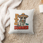 Grappige Zomer Kat Sombrero Vintage Gravure Ontwer Kussen (Deken)