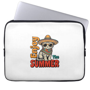 Grappige zomer kat sombrero vintage gravure ontwer laptop sleeve