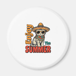 Grappige zomer kat sombrero vintage gravure ontwer magneet