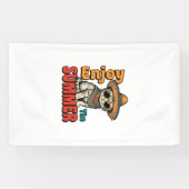 Grappige zomer kat sombrero vintage gravure ontwer spandoek (Horizontaal)