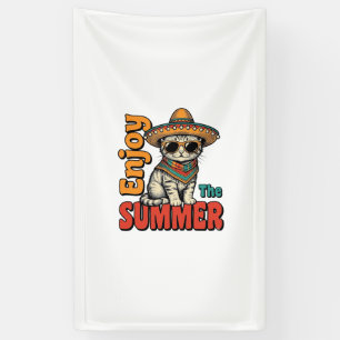 Grappige zomer kat sombrero vintage gravure ontwer spandoek