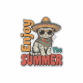 Grappige zomer kat sombrero vintage gravure ontwer sticker (Voorkant)