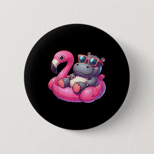 Grappige Zomer Nijlpaard Roze Zwembad Feest Hawaia Ronde Button 5,7 Cm