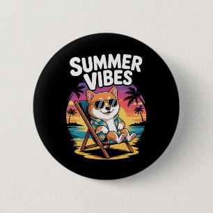 Grappige zomer Shi Inu strand hond vakantie Ronde Button 5,7 Cm