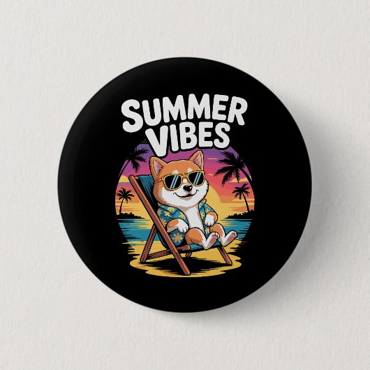 Grappige zomer Shi Inu strand hond vakantie  Ronde Button 5,7 Cm (Voorkant)
