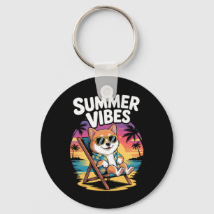 Grappige zomer Shi Inu strand hond vakantie Sleutelhanger