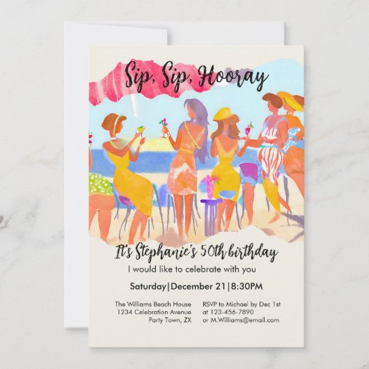 Grappige zomer strand cocktail vrouwen 50ste verja kaart (Voorkant)