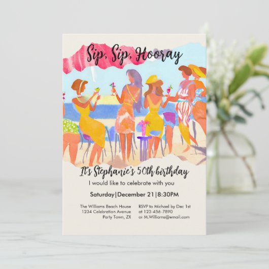 Grappige zomer strand cocktail vrouwen 50ste verja kaart (Staand voorkant)