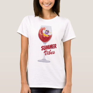 Grappige zomer vibes wijn en olijfstrand vakantie t-shirt