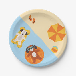 Grappige zomerhonden op het strand papieren bordje