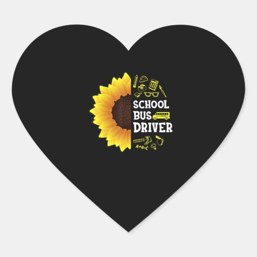 Grappige zonnebloem school bus chauffeur terug naa hart sticker (Voorkant)