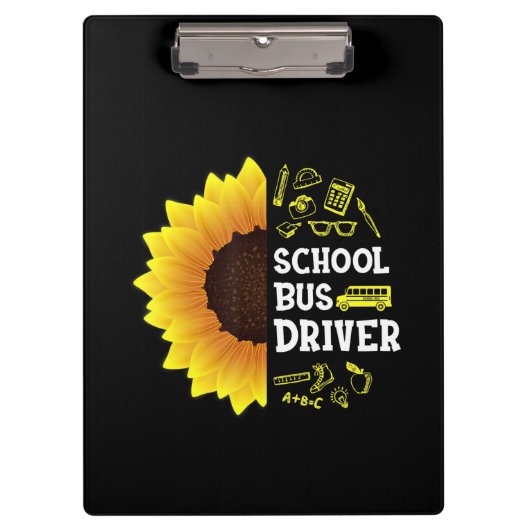 Grappige zonnebloem school bus chauffeur terug naa klembord (Voorkant)