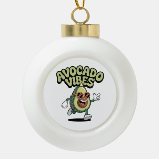 Grappige Zonnebril Avocado Keramische Bal Ornament (Voorkant)