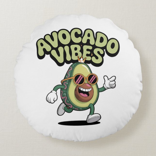 Grappige Zonnebril Avocado Rond Kussen (Voorkant)
