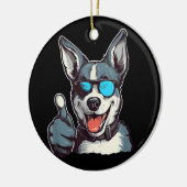 Grappige zonnebril hond met duimen omhoog keramisch ornament (Links)