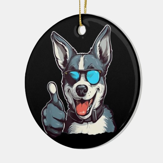 Grappige zonnebril hond met duimen omhoog keramisch ornament (Links)