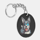 Grappige zonnebril hond met duimen omhoog sleutelhanger (Voorkant Links)