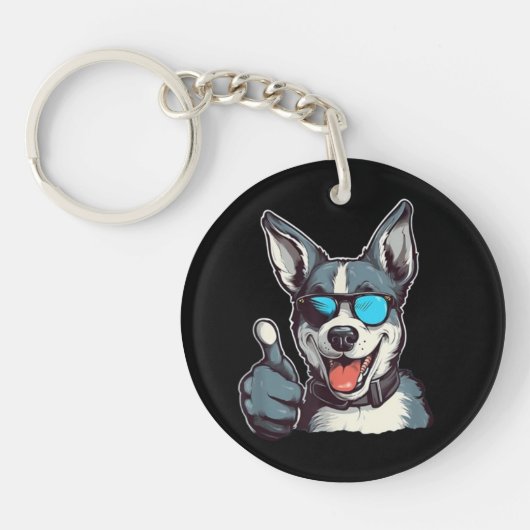 Grappige zonnebril hond met duimen omhoog sleutelhanger (Voorkant)