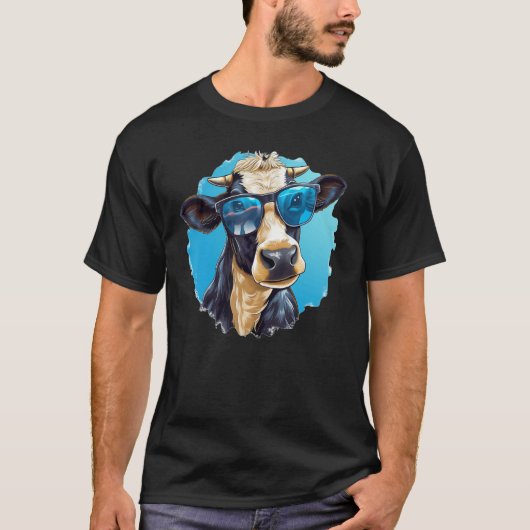 Grappige zonnebril koe t-shirt (Voorkant)