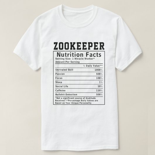 Grappige ZooKeeper Voedingsfeiten Medewerker Perso T-shirt (Design voorkant)