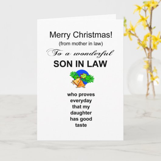 Grappige zoon in de wet Kerstmis Kaart (Gele Bloem)