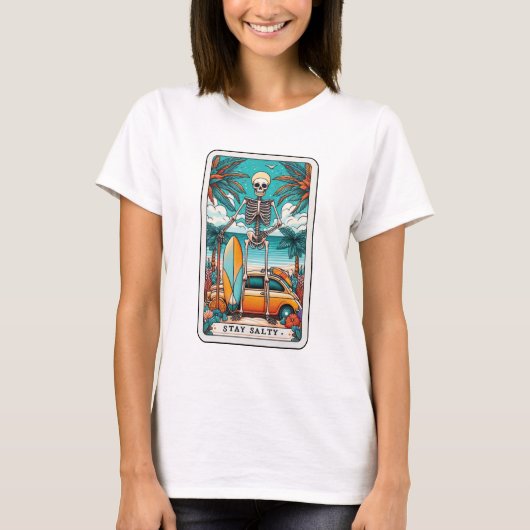 Grappige zoute skelet tarot t-shirt (Voorkant)