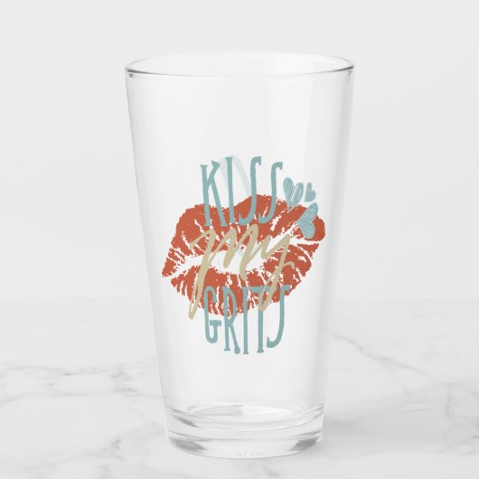 Grappige Zuid-Gezegden Kiss My Grits Typography Glas (Voorkant)