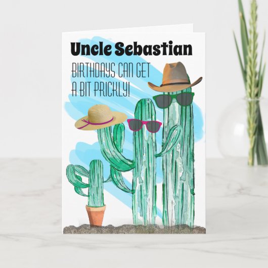Grappige Zuidwestelijke Aquarel Cactus Naam Sjablo Feestdagen Kaart (Voorkant)