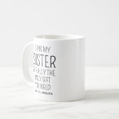 Grappige zus verjaardag cadeau ideeën groot klein  koffiemok (Voorkant links)