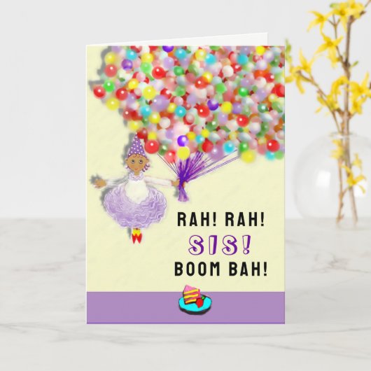 Grappige zus verjaardag kaart (Gele Bloem)