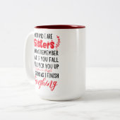 Grappige zussen houden van citaten | Aangepaste fo Tweekleurige Koffiemok (Voorkant links)