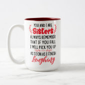 Grappige zussen houden van citaten | Aangepaste fo Tweekleurige Koffiemok (Links)