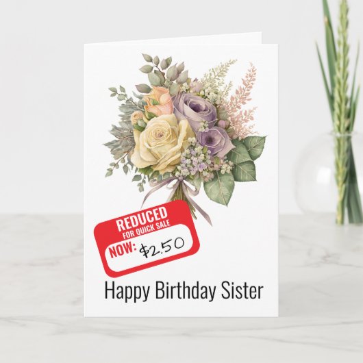 Grappige zusterverjaardag verminderd korting op St Kaart (Voorkant)