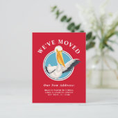 Grappige zwaaiende pelikaan bewegende aankondiging briefkaart (Staand voorkant)