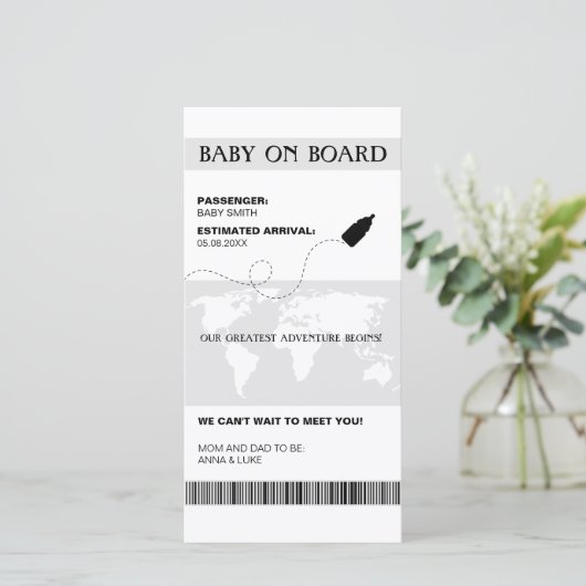 Grappige zwangerschap aankondiging boarding pass s (Staand voorkant)