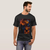 Grappige Zwart Kat Selfie met Jack O Lantern Pompo T-shirt (Voorkant volledig)