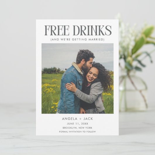 Grappige zwart wit foto bruiloft opslaan van de da save the date (Staand voorkant)