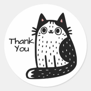 Grappige Zwart-Wit Kat Dank Je Ronde Sticker