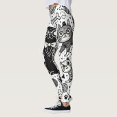 Grappige zwart-wit kattenpatroon Leggings (Links)