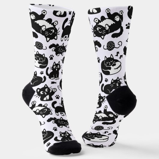 Grappige zwart-wit kattenpatroon sokken (Gebogen)